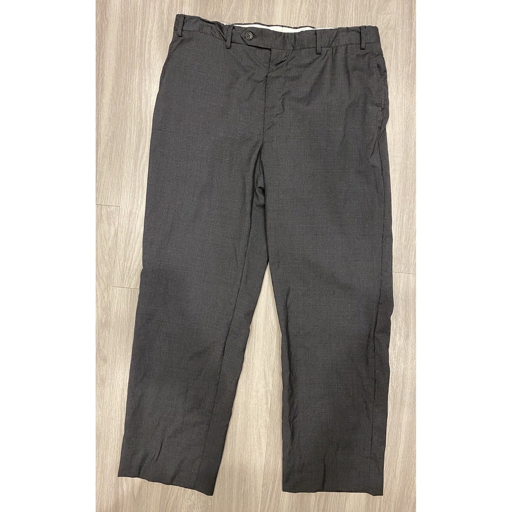 Canali Men's 100% Wool Flat Front Dress Pants Gray Plaid 34 Italy